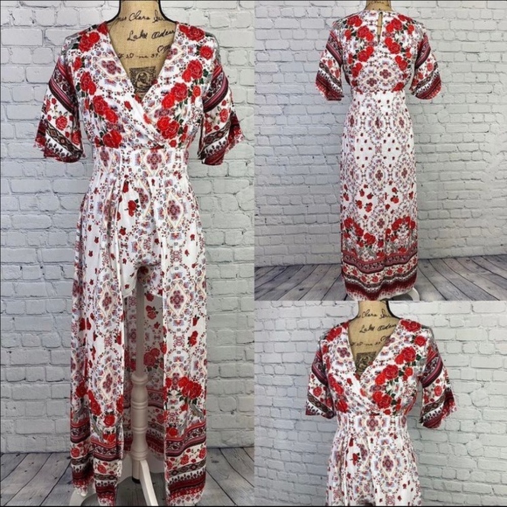 Derek Heart Floral Boho Maxi Romper